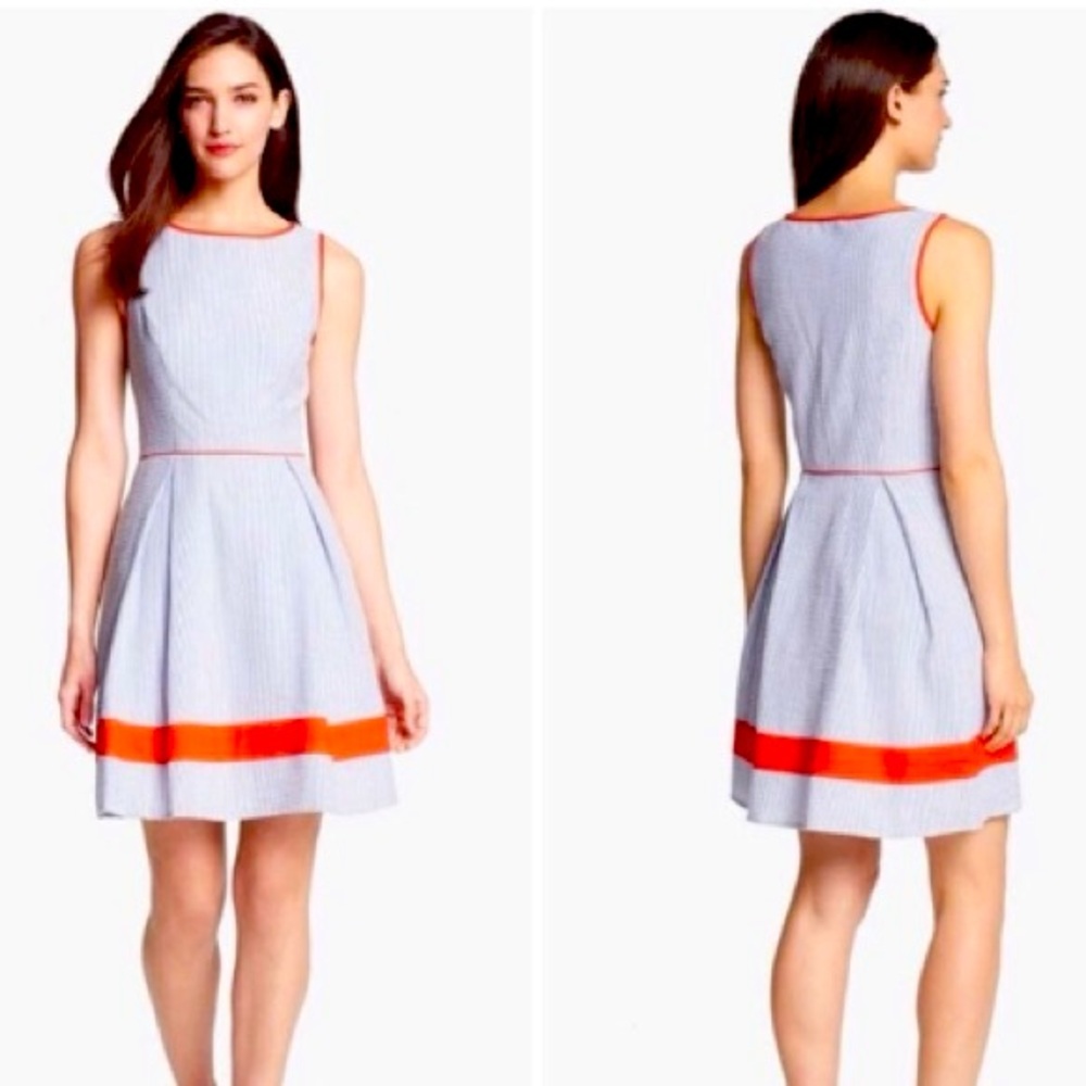 Jessica Simpson Seersucker Dress with Bright Orange Detail